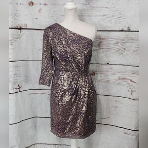 Shoshanna Metallic Filcoupe Shimmer One Shoulder Dress Size 2
